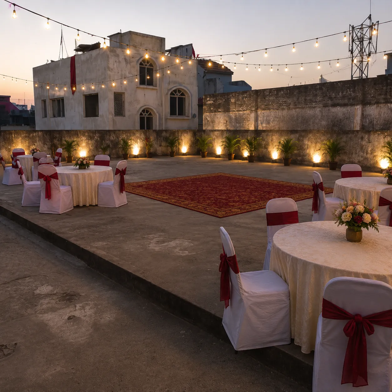 The courtyard at Patna City Marriage Hall set for an evening celebration